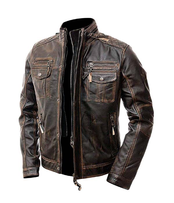 Brown Cafe Racer Leather Jacket - Leather Expert9